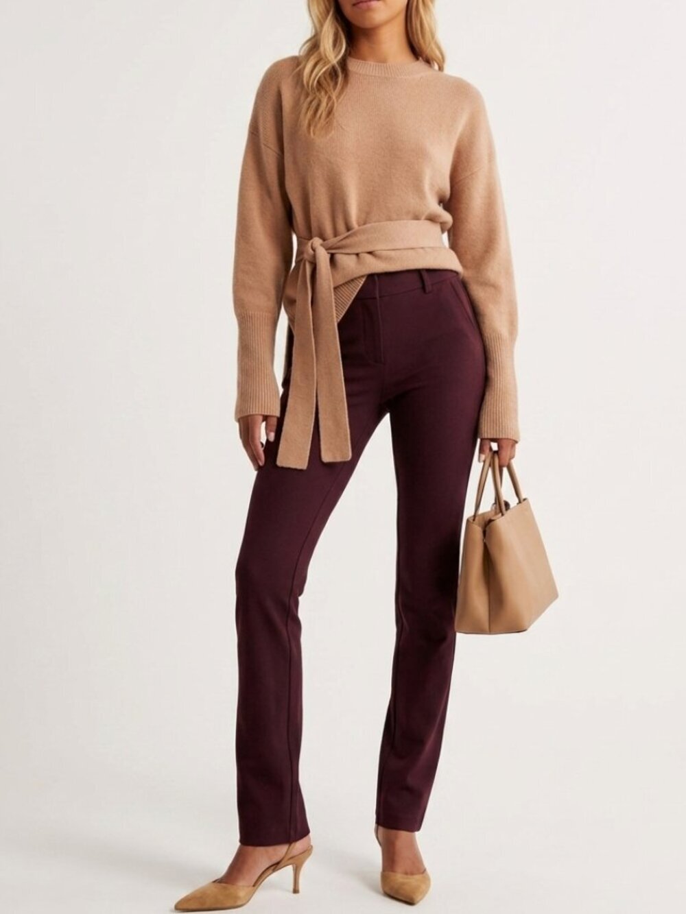 NEW Quince Burgundy Ultra-Stretch Ponte Straight Leg Pants Large 8347